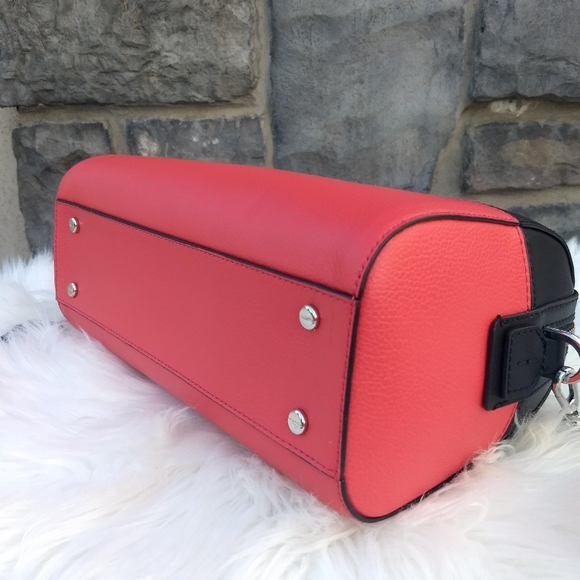 Calvin Klein Watermelon Red Black Calf Leather Tonya Satchel - Picture 9 of 16